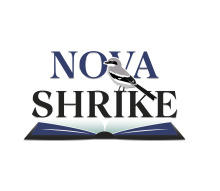 Author logo- featuring their name Nova Shrike with a book and a bird.
